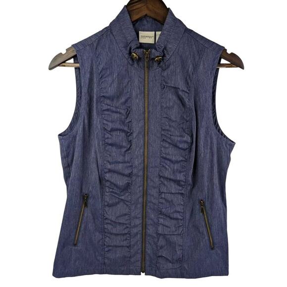 Chico's Zenergy Neema Indigo Ruched Zip Front Vest Womens Size 1/ M. 570211214 - Picture 1 of 5